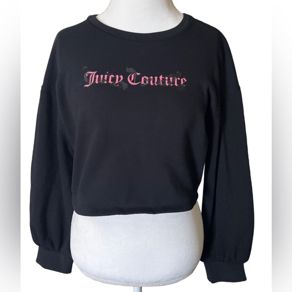 Juicy Couture Tops - Juicy Couture Black Cropped Sweatshirt with Puff sleeves Size XL